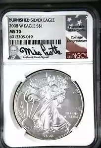 2008 W アメリカン シルバー イーグル NGC MS70 艶出しマイク キャッスル サイン入り｜WORLD RESOURCE【KING店】