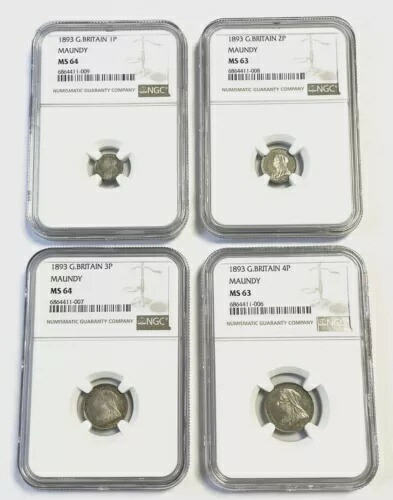 1893 NGC グレード マウンディ セット ビクトリア銀貨 イギリス MS 63 & MS 64