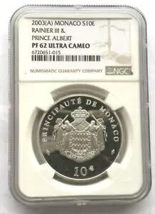 モナコ 2003 プリンス アルバート 10 ユーロ NGC 銀貨、プルーフ