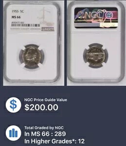 1955 5C ジェファーソン ニッケル NGC ジェム 未流通 MS66 非常に希少です。ミントステートBU