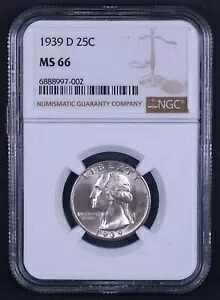 1939-D ワシントン シルバー クォーター - NGC MS66 - CB5