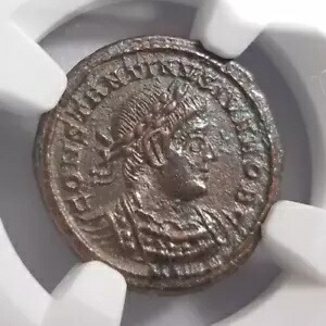 コンスタンティノス 2 世 ローマ帝国 BI Nummus AE3/4 NGC Ch AU 古代 Epfig Hoard Caesar