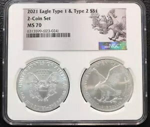 2021 - $1 タイプ 1 & タイプ 2 - シルバー イーグル セット - NGC - MS70 - T1/T2 ラベル 完璧!｜WORLD RESOURCE【KING店】