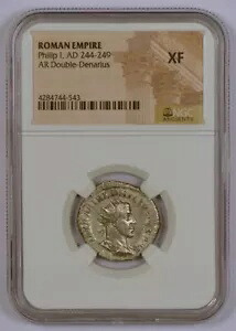 ローマ帝国 AD 244-249 AR ダブル デナリウス コイン フェリペ 1 世、NGC グレード XF｜WORLD RESOURCE【KING店】 84,095円