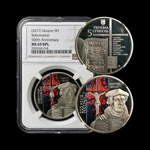 ウクライナ。 2017、5 Hryven - NGC MS69 - トップポップ?? Martin Luther、Sola Scriptura画像