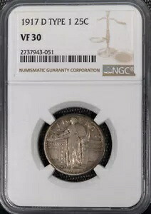 1917-D タイプ 1 シルバー スタンディング リバティ 25C 循環 NGC VF30 *1948｜WORLD RESOURCE【KING店】