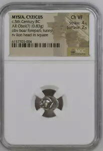 NGC ギリシャ銀オボル、MYSIA のキジカス、イノシシとライオン、紀元前 5 世紀、「Ch VF」｜WORLD RESOURCE【KING店】