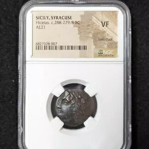 シチリア島、シラキュース NGC VF Overstruck Hicetas 288-279 BC AE21 6827328-007|WORLD RESOURCE【KING店】