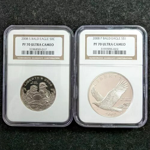 2 コイン プルーフ セット 2008 S ハクトウワシ 50c $1 NGC PF70 ウルトラ カメオ|WORLD RESOURCE【KING店】