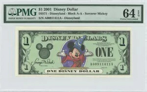 2001年 $1 ディズニードル DIS71 PMG 64 EPQ ファンタジア