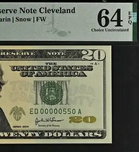 2004 $20 クリーブランド FRN PMG 64EPQ 誕生日 3 桁下位シリアル番号 00000550｜WORLD RESOURCE【KING店】