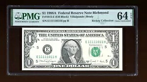 DBR 1988-A $1 リッチモンド神父1915-E PMG 64 EPQ セブン 1!バイナリシリアル E11111011H｜WORLD RESOURCE【KING店】