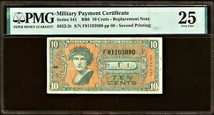 シリーズ 541 軍事支払証明書 MPC 10? PMG VF 25 *交換に関するメモ!*｜WORLD RESOURCE【KING店】