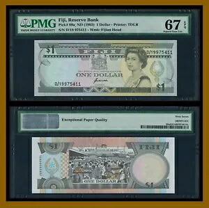 フィジー 1 ドル、1993 P-89a クイーン エリザベス II PMG EPQ 67|WORLD RESOURCE【KING店】