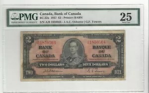 1937 BOC $2 Note BC-22a、Ser #A/B 1850564 Osb/Tow PMG VF-25｜WORLD RESOURCE【KING店】