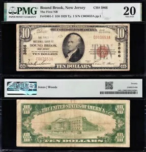素敵な * レア * 大胆な中級グレード VF 1929 $10 ニュージャージー州ブルック行き National Note! PMG20！｜WORLD RESOURCE【KING店】