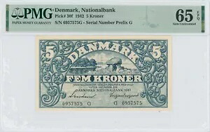 デンマーク 5 クローネ 1942、PMG 65、「Nationalbank」｜WORLD RESOURCE【KING店】