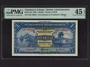 トリニダード・トバゴ:P-5d、1$、1948 * 第二次世界大戦の問題 * 港 * PMG EF 45 EPQ *|WORLD RESOURCE【KING店】