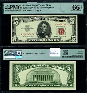 FR。 1536 $5 1963 法定通貨 D00474747A A-A ブロック ジェム PMG CU66 EPQ｜WORLD RESOURCE【KING店】