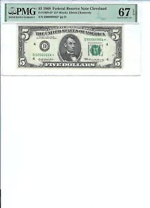 1969 $5 FRN FR1969-D* PMG 67 EPQ、クリーブランド * S/N D00060864* に注意してください。|WORLD RESOURCE【KING店】