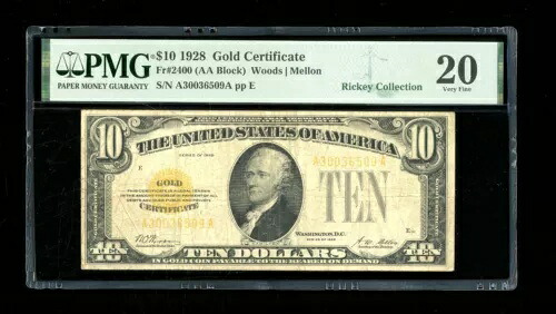 DBR 1928 $10 ゴールド証明書 Fr. 2400 PMG VF-20 シリアル A30036509A｜WORLD RESOURCE【KING店】