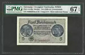 ドイツ/占領地域 第二次世界大戦 5 ライヒスマーク 1940-45 PMG 67 EPQ P-R138a｜WORLD RESOURCE【KING店】