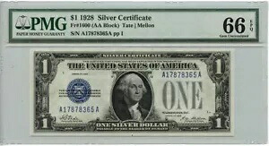 1928 $1 シルバー 証明書 ブルー テート メロン Fr# 1600 PMG GEM 66 EPQ|WORLD RESOURCE【KING店】