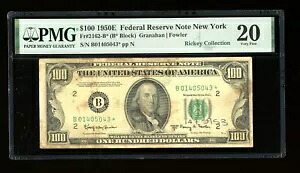 DBR 1950-E $100 FRN ニューヨーク スター神父2162-B* PMG VF-20 シリアル B01405043*