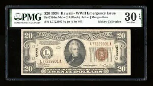DBR 1934 $20 FRN ハワイ ミュール Fr. 2304m PMG 30 EPQ シリアル L77229931A