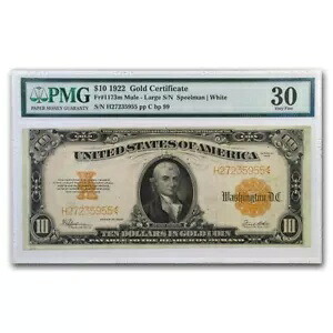 1922 年 $10 ゴールド証明書 Hillegas VF-30 PMG (Fr#1173)|WORLD RESOURCE【KING店】