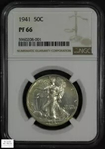 1941年 プルーフ ウォーキング リバティ シルバー ハーフ ドル 50セント NGC PF 66 213,400円