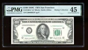 DBR 1950-C $100 FRN サンフランシスコ STAR Fr. 2160-L* PMG 45 シリアル L00696616*