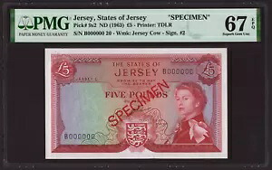 ジャージー / 5ポンド / 1963年 / ピック9s2 / 標本 / PMG 67-｜WORLD RESOURCE【KING店】 146,850円