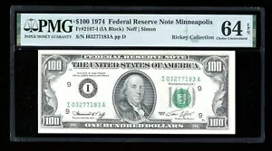 DBR 1974 $100 FRN ミネアポリス Fr. 2167-I PMG 64 EPQ シリアル I03277183A