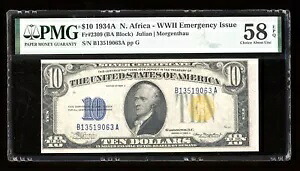 DBR 1934-A 10ドル 北アフリカ銀貨 Fr. 2309 PMG 58 EPQ シリアル B13519063A|WORLD RESOURCE【KING店】