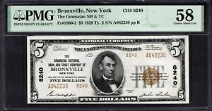 1929年 $5 グラマタン NB & TC ブロンクスビル ニューヨーク PMG 58 Fr.1800-2 CH#8240｜WORLD RESOURCE【KING店】