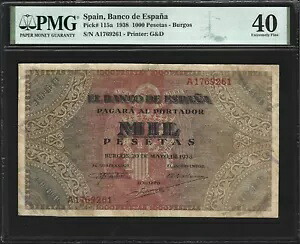 スペイン - スペイン 1000 ペセタ 1938 セリエA ピック。115a EBC / XF PMG 40|WORLD RESOURCE【KING店】