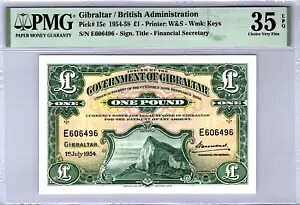 ジブラルタル 1ポンド 1954年 ピック番号 15c PMG 35 EPQ|WORLD RESOURCE【KING店】