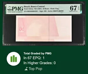 [トップポップエラー] ブラジル 10レアル 1997 P245Ae PMG 67 素晴らしい逸品 プリント欠落 レア