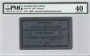 東ドイツ Ostafrikanische 5 ルピー 1915 Pick 35 PMG 40 MA 186,450円