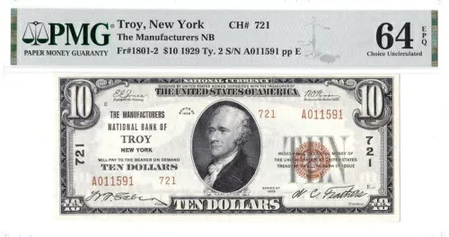 10ドル 1929 T2 ナショナル TROY ニューヨーク NY ???? PMG 64 EPQ チョイス 未流通 ????｜WORLD RESOURCE【KING店】