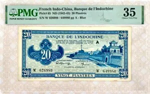 [4783062] フランス インドシナ 20 ピアストル 1942 1945 PMG 35 VF｜WORLD RESOURCE【KING店】