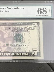 Error Over Ink Super Ladder 87654322 - 2013 $5 FRN Atlanta PMG 68EPQ、トップレア！！！｜WORLD RESOURCE【KING店】 189,750円