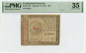 1月14日 45ドル 大陸通貨 1779 CC-96 PMG VF35