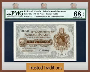 TT PK 10a 1969年 フォークランド諸島 50ペンス PMG 68 EPQ 極上宝石 未流通