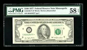 DBR 1977 $100 FRN ミネアポリス STAR Fr. 2168-I* PMG 58 EPQ シリアル I01019477*