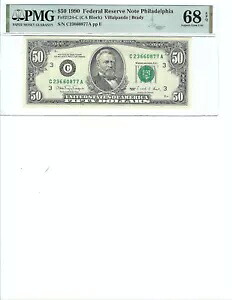 1990 $50 FRN FR2124-C PMG 68 EPQ、フィラデルフィア S/N C23660877A!!!