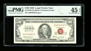 DBR 1966 $100 リーガル Fr. 1550 PMG 45 EPQ シリアル A00192557A