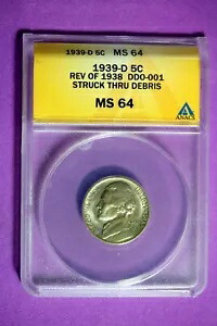 1939 D ANACS MS64 ジェファーソン ニッケル #B29622