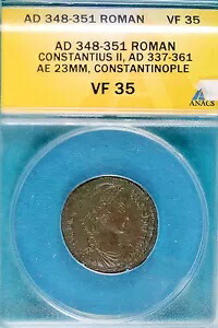 AD348-351 ANACS VF35 ローマ コンスタンティウス2世 コンスタンティノープル！ #B7671